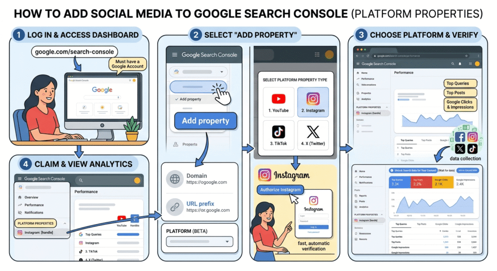 how to add social media to google search console