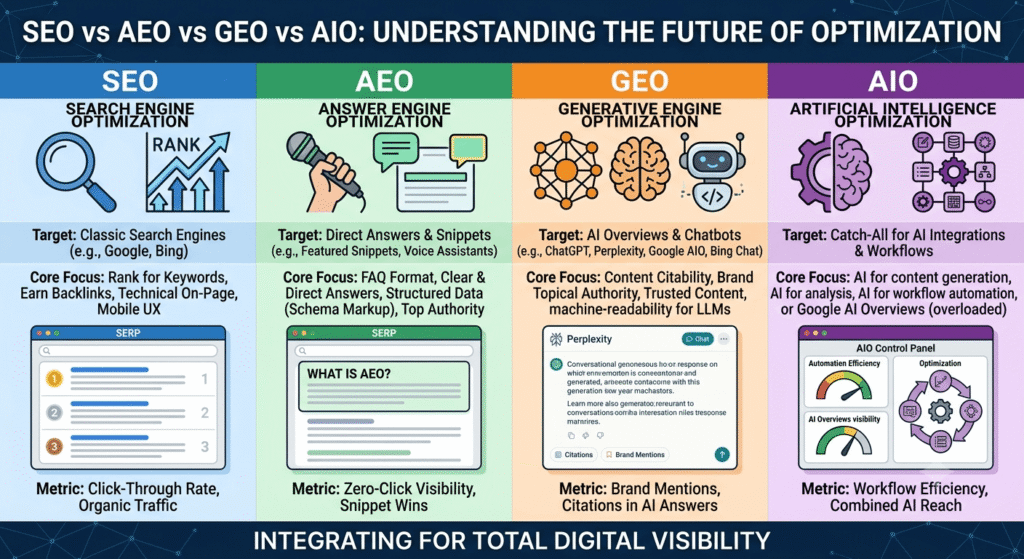 seo vs aeo vs geo vs aio